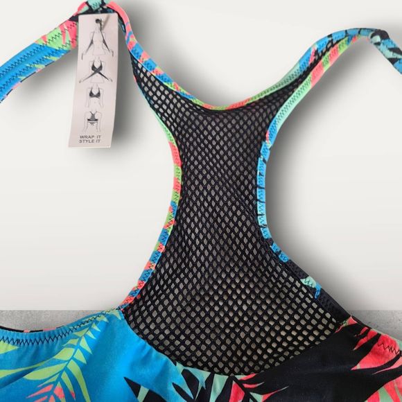 NWT Sundazed Ariel Halter Multicolor Floral Tropical Wrap Bikini Top Mesh Size M - Picture 8 of 12